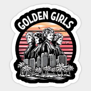 Golden Girls against a backdrop of a Miami sunset Sticker